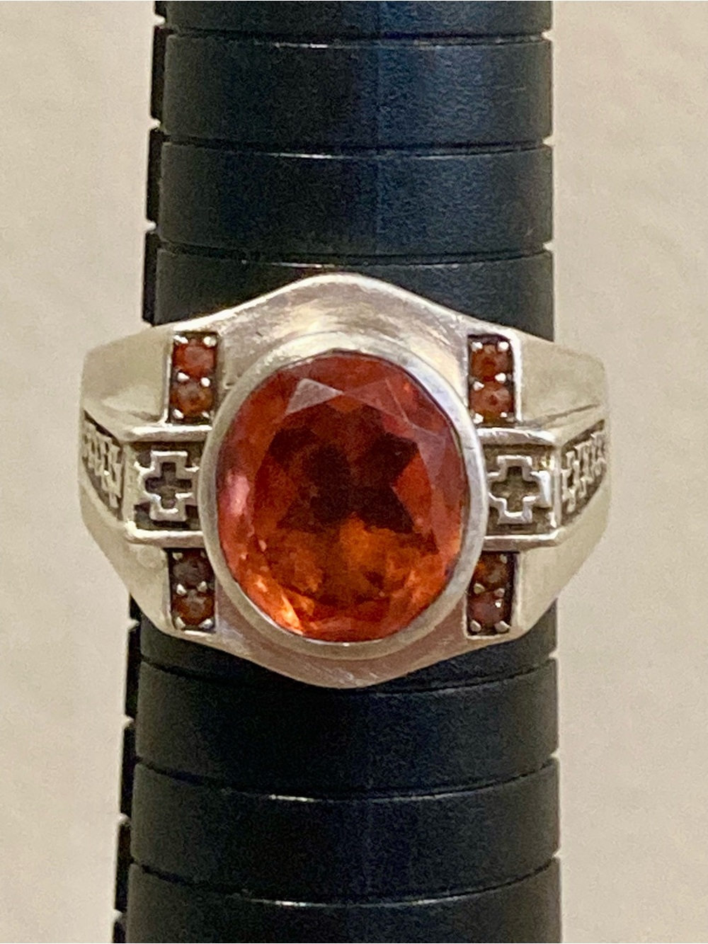 Sterling Silver Ring Band STS Chuck Clemency Silver Orange with Crosses Sz 10 - Picture 11 of 16